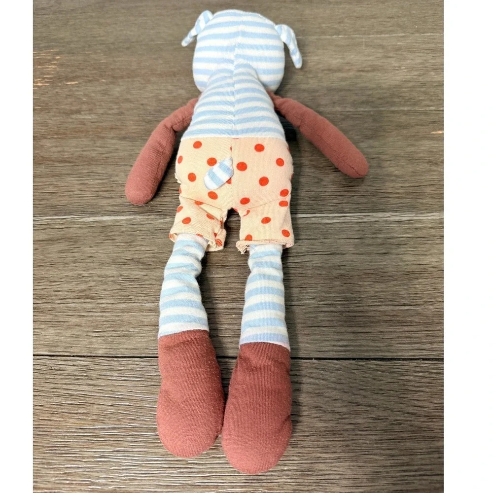 Organic Farm Buddies Apple Park Boxer Dog Rattle Lovey Blue Stripe Orange Plush